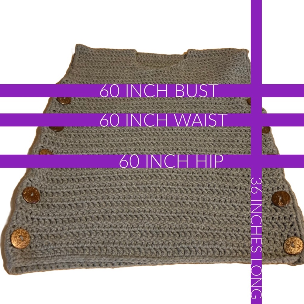 HANDMADE HEAVY KNIT GRAY KNEE LENGTH VEST/DRESS WITH LARGE BUTTONS (2X) - Picture 12 of 13